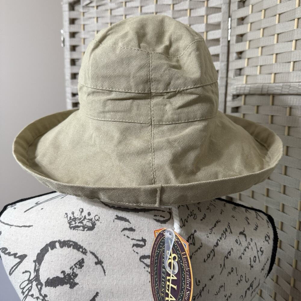 Scala GIANA Big Brim Cotton Bucket Sun Hat Women’s Chino Tan Adjustable Ties NEW - Picture 4 of 10